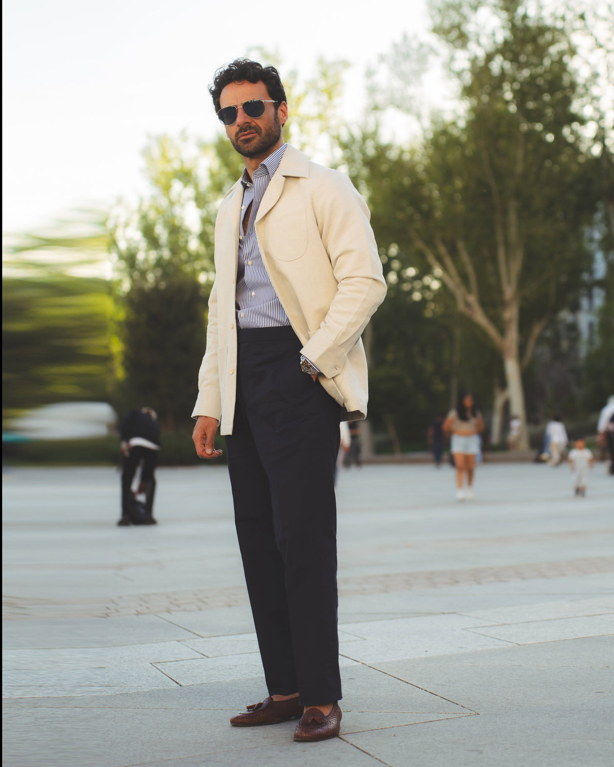 Linen Vintage Cream Birdseye Shirt Jacket - 25