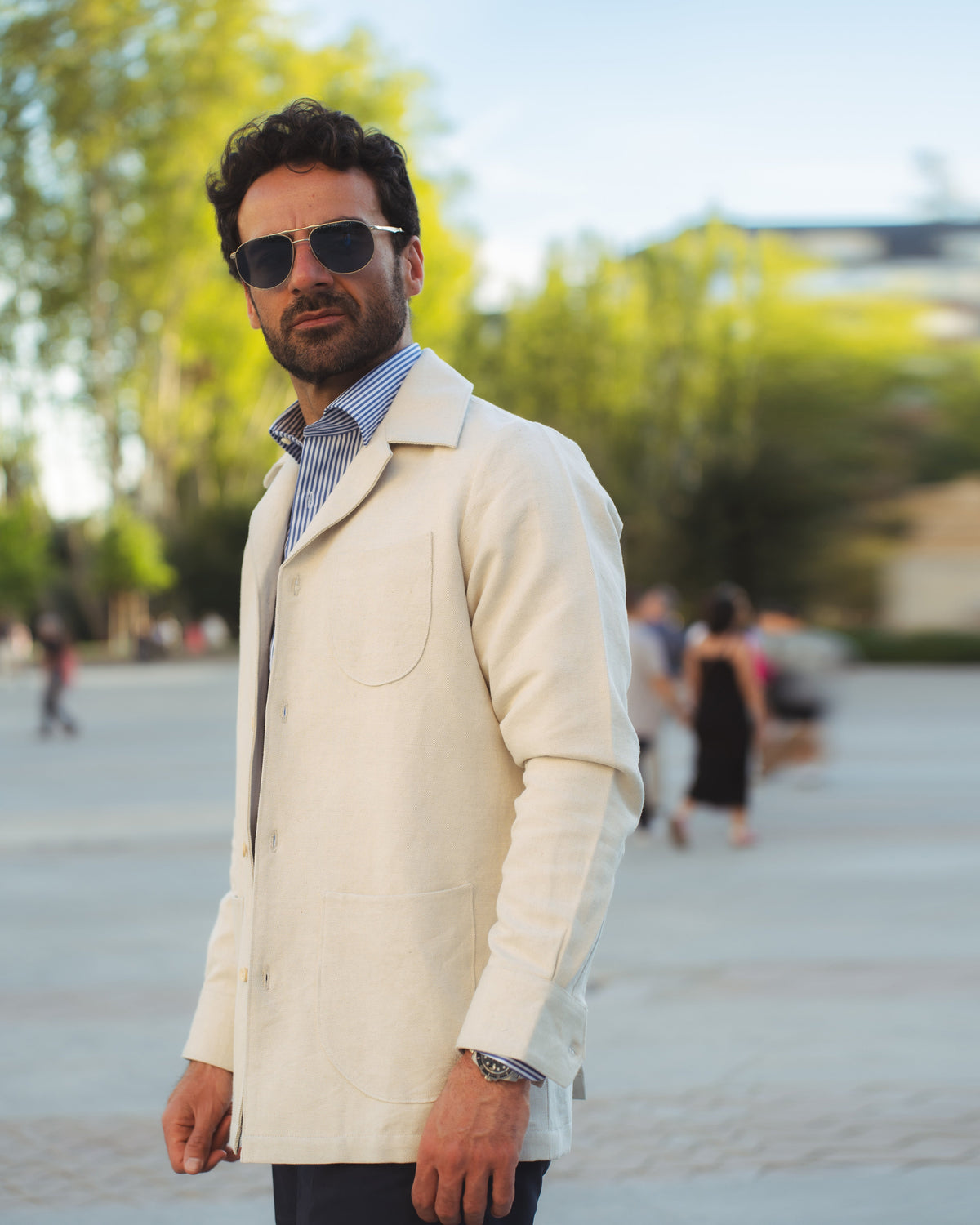 Linen Vintage Cream Birdseye Shirt Jacket - 31