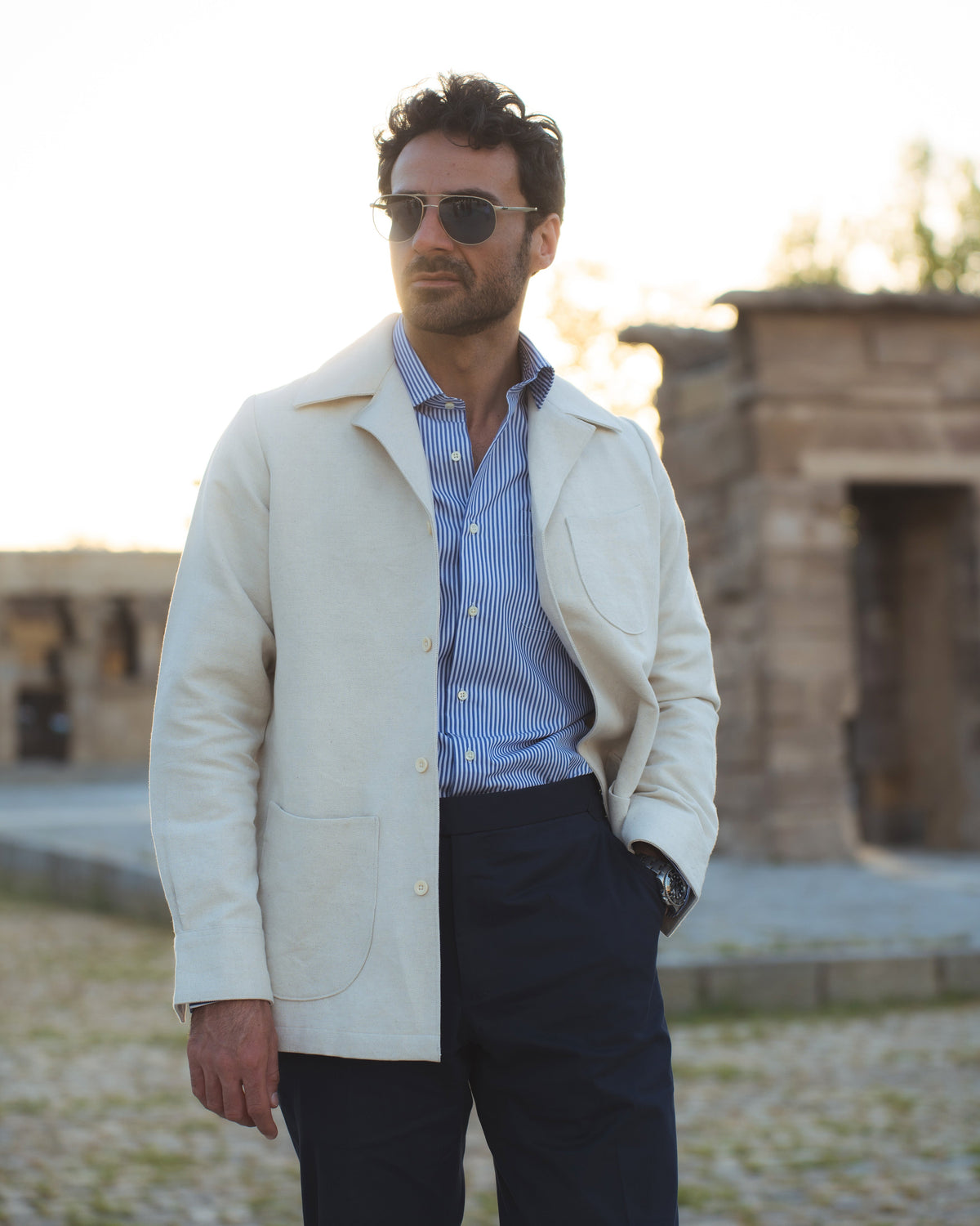 Linen Vintage Cream Birdseye Shirt Jacket - 24