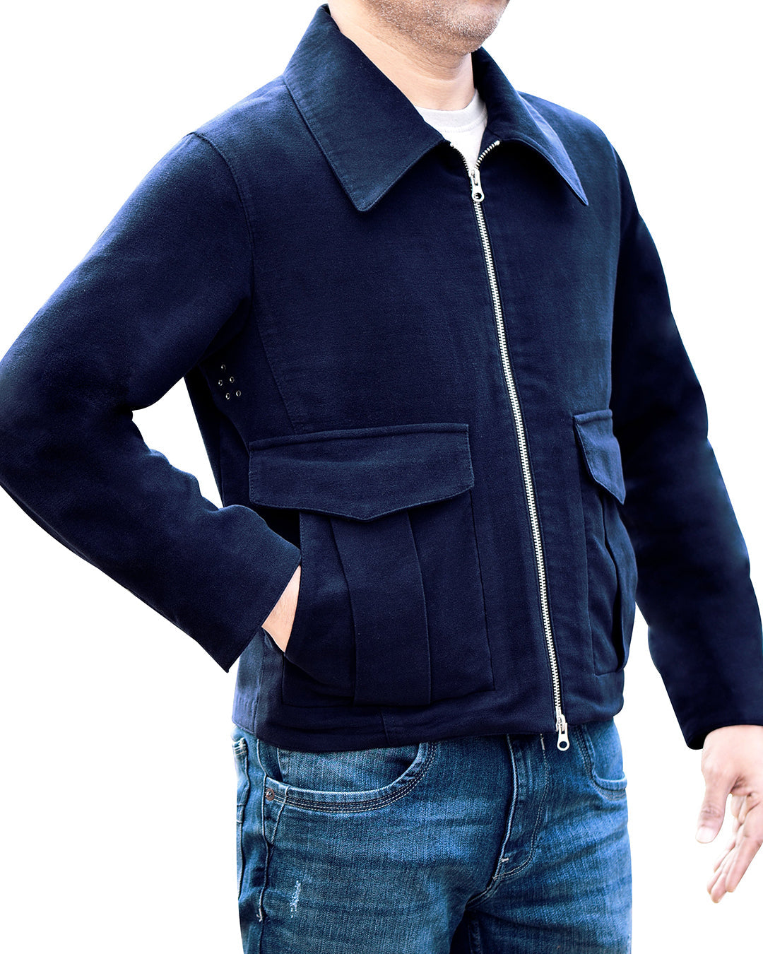 Zegna Dark Blue Cashco Moleskin Shirt Jacket - 4