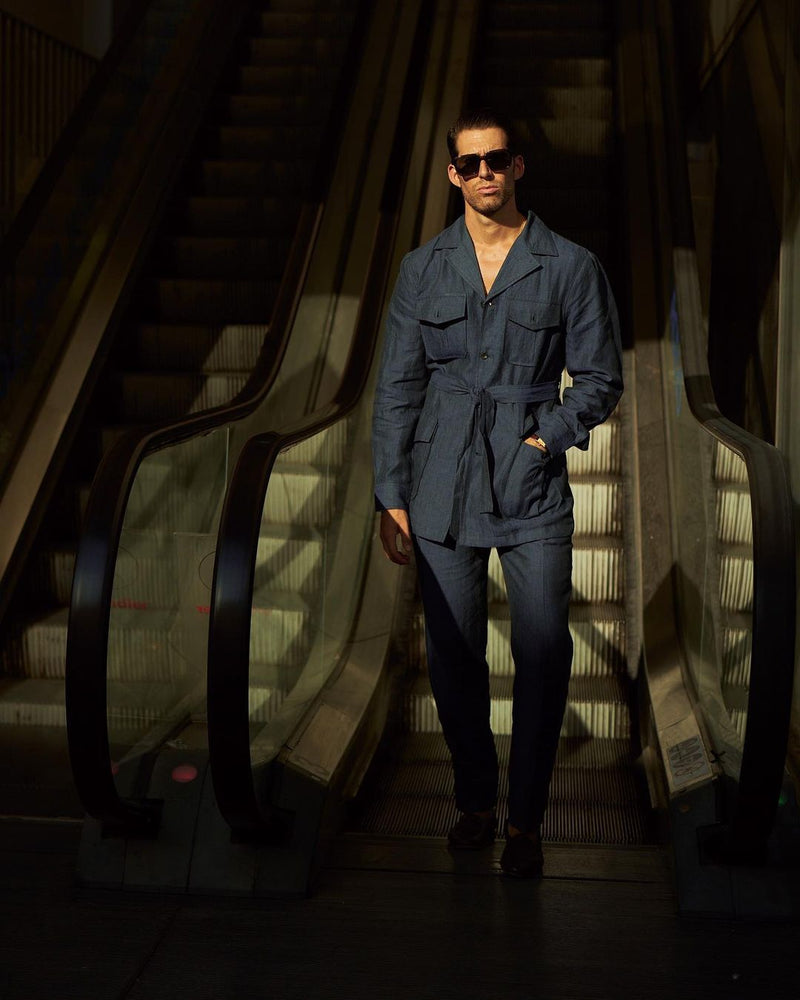 Safari Jacket in Linen Dark Indigo
