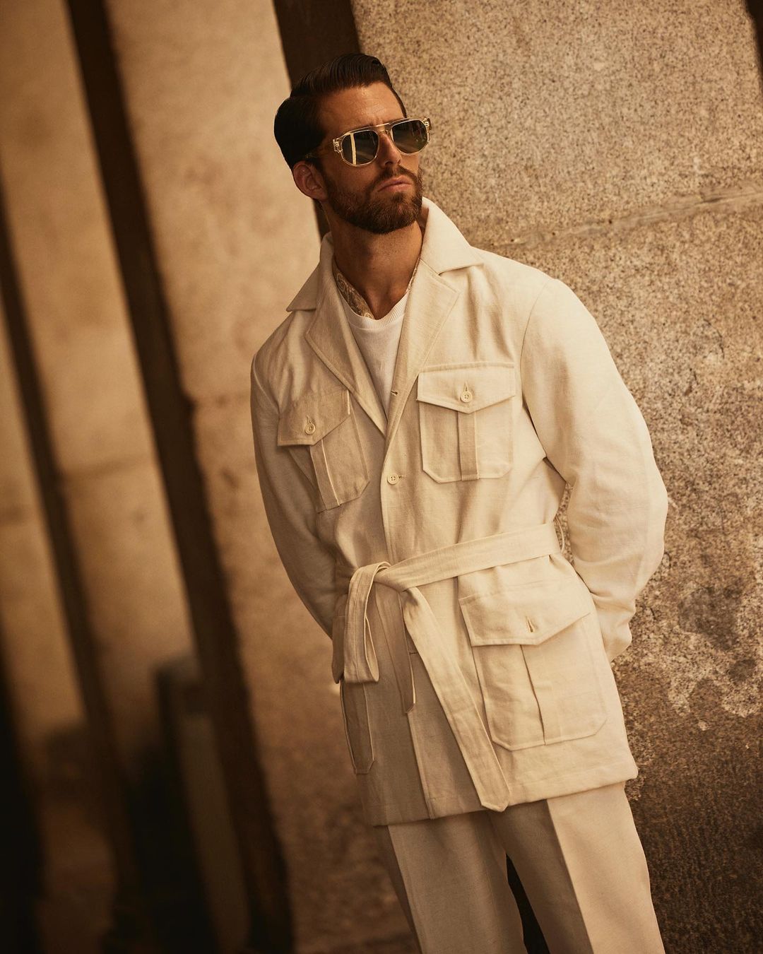 Safari Jacket in Linen Cotton Canvas Off White - 1