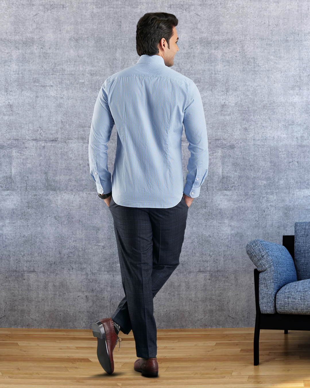 Sky Blue Gingham Shirt - 6
