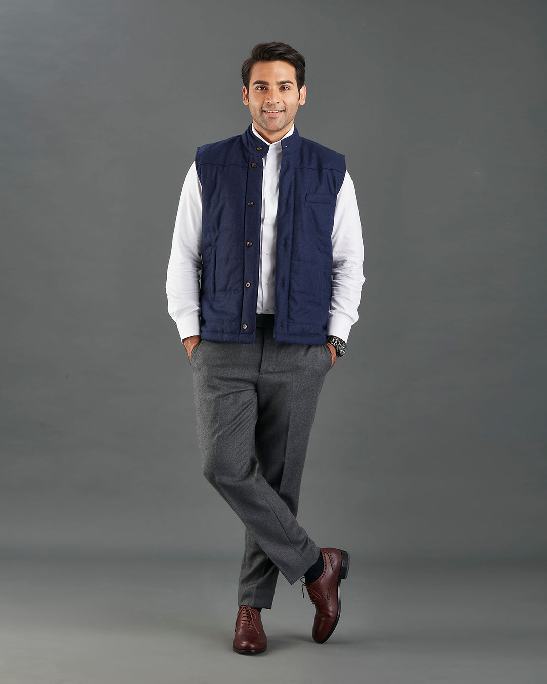 VBC Navy Flannel Quilted Gilet / Vest - 3