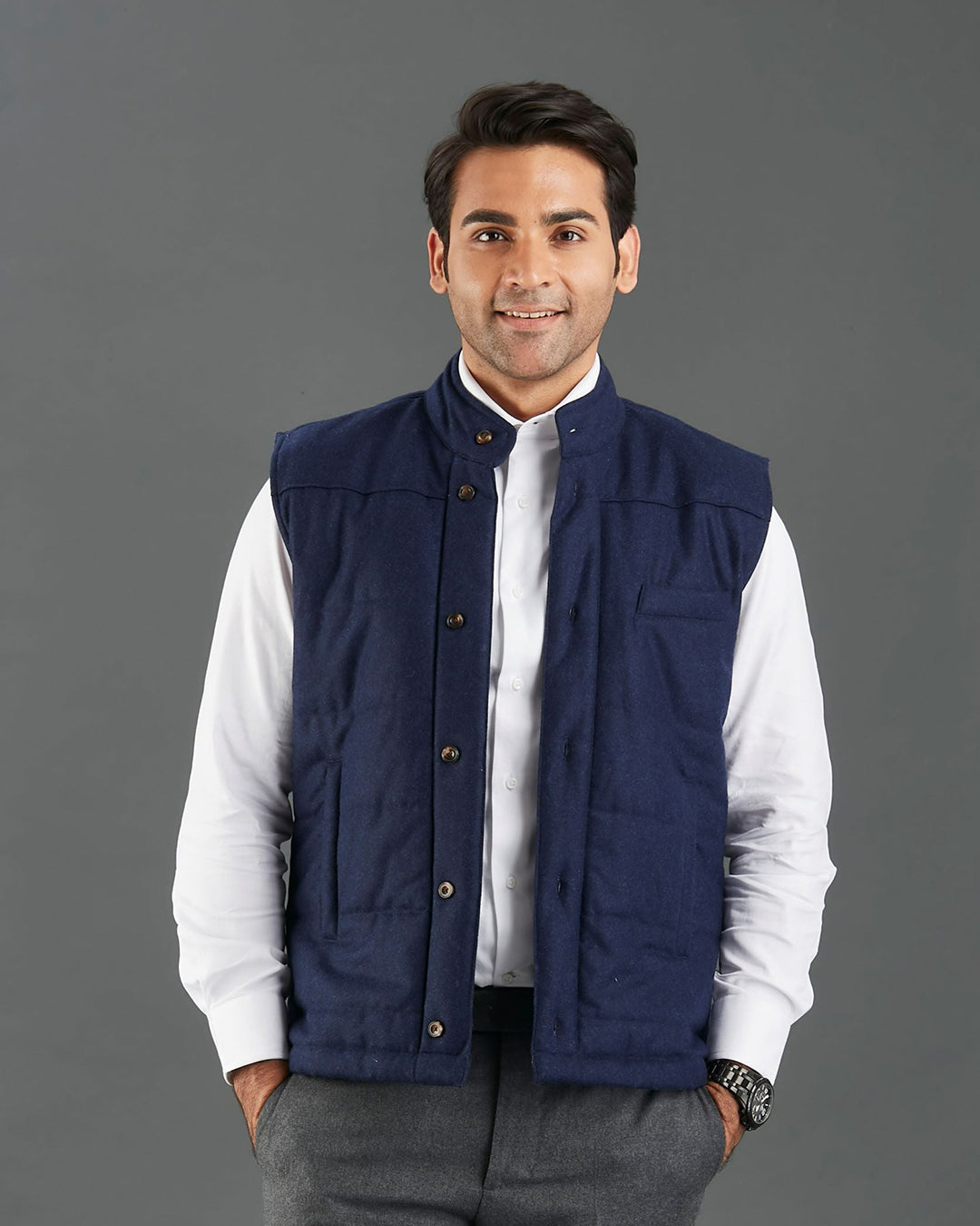 VBC Navy Flannel Quilted Gilet / Vest - 5