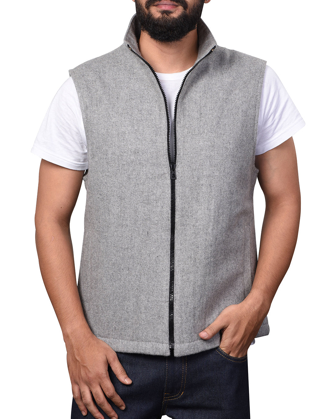 Vest in Grey Wool Flannel - 1