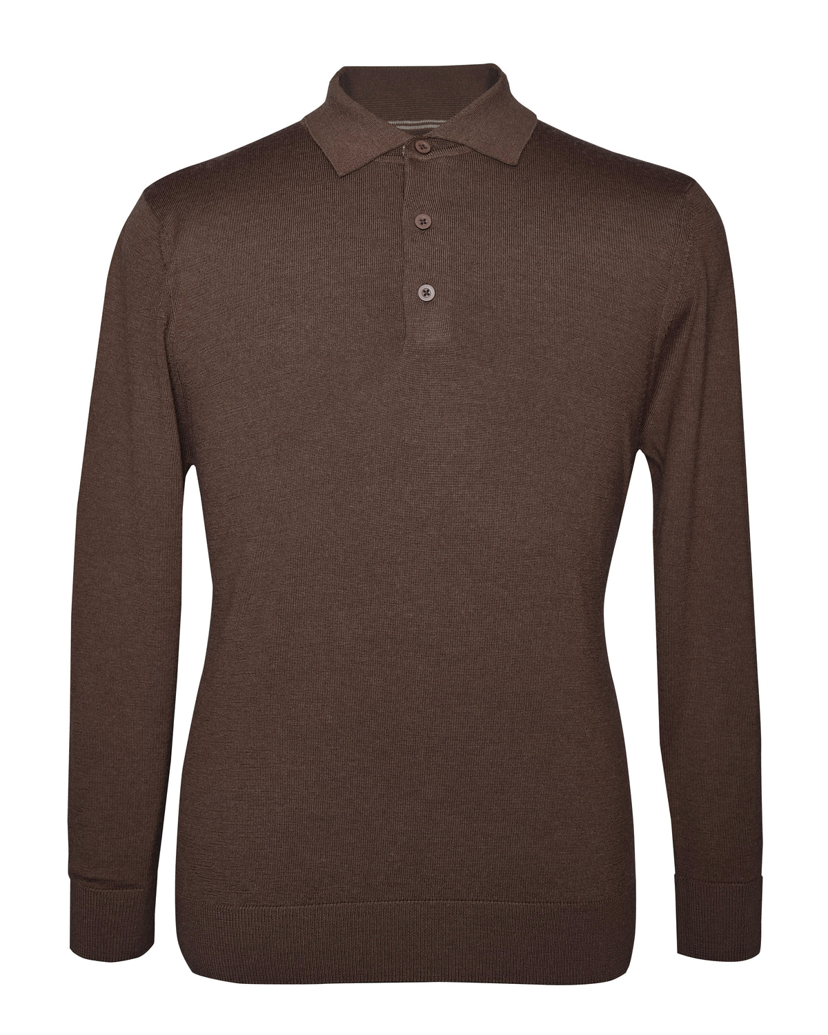 EZS Merino Wool Brown Long Sleeve Polo - 14