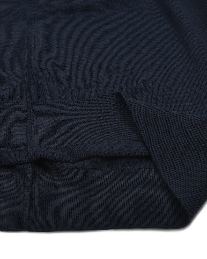 EZS Merino Wool Navy Long Sleeve Polo