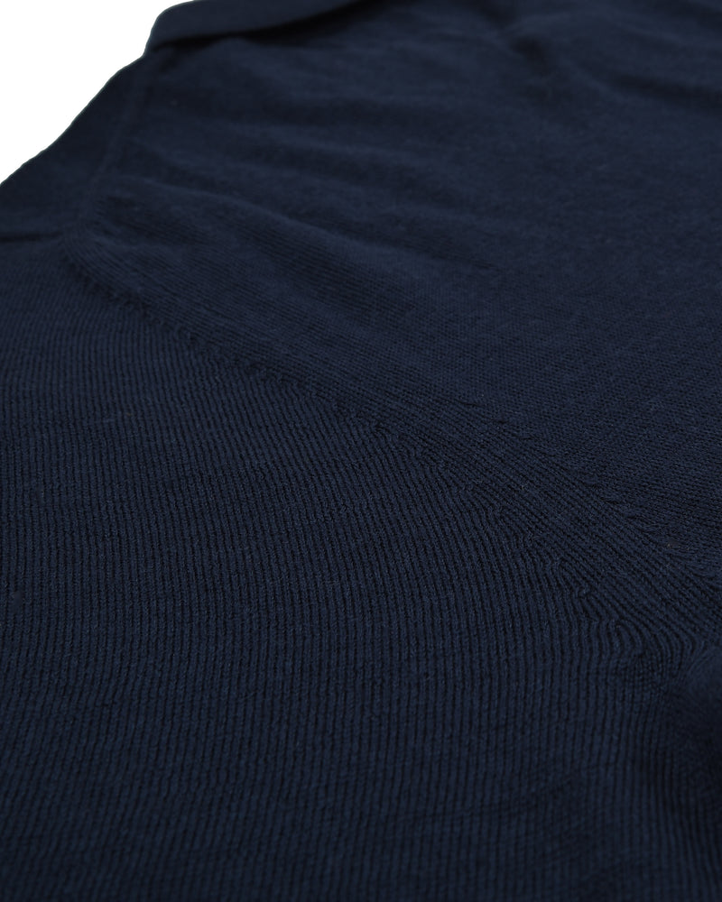 EZS Merino Wool Navy Long Sleeve Polo