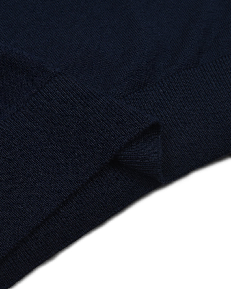 EZS Merino Wool Navy Long Sleeve Polo