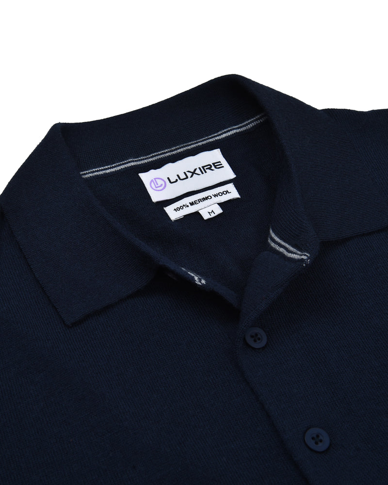 EZS Merino Wool Navy Long Sleeve Polo
