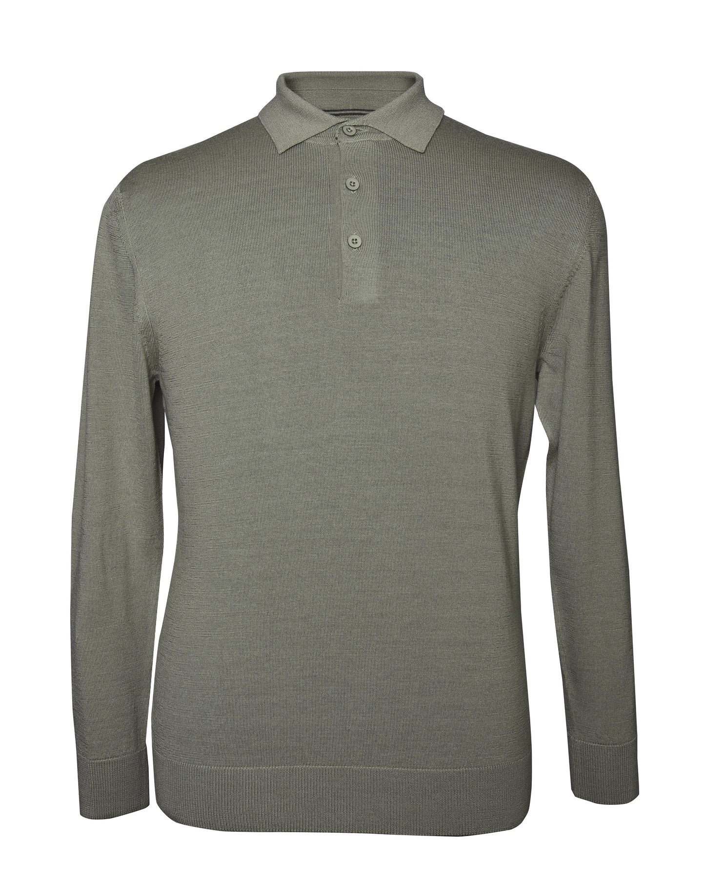 EZS Merino Wool Pale Olive  Long Sleeve Polo