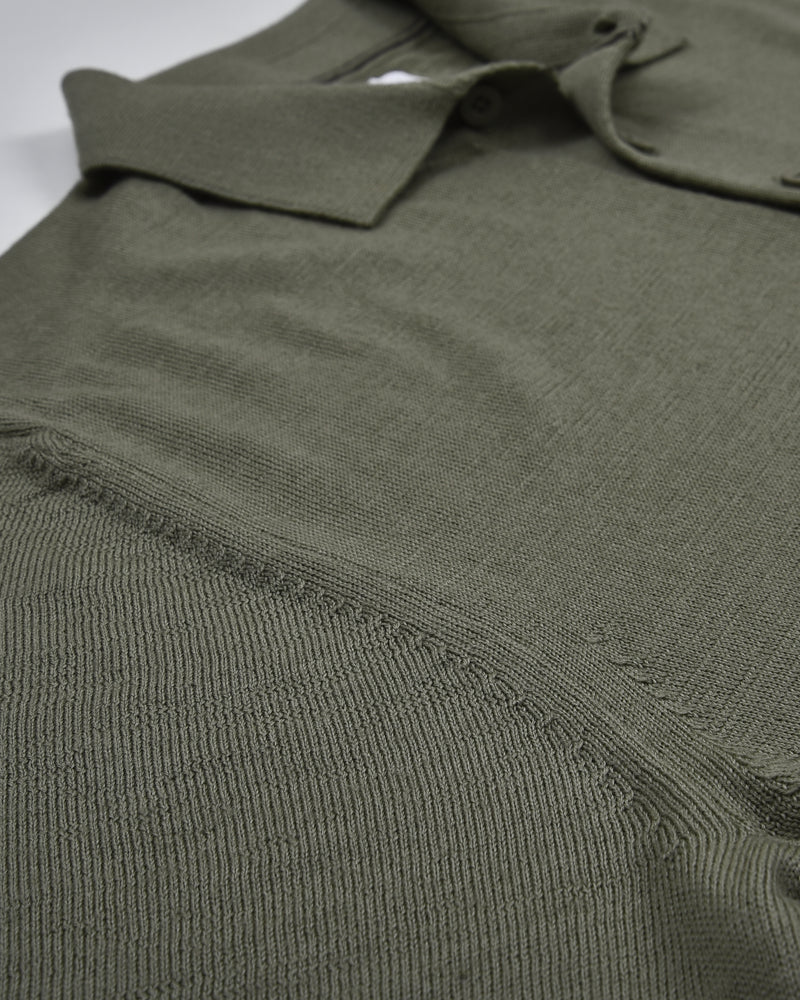 EZS Merino Wool Pale Olive  Long Sleeve Polo
