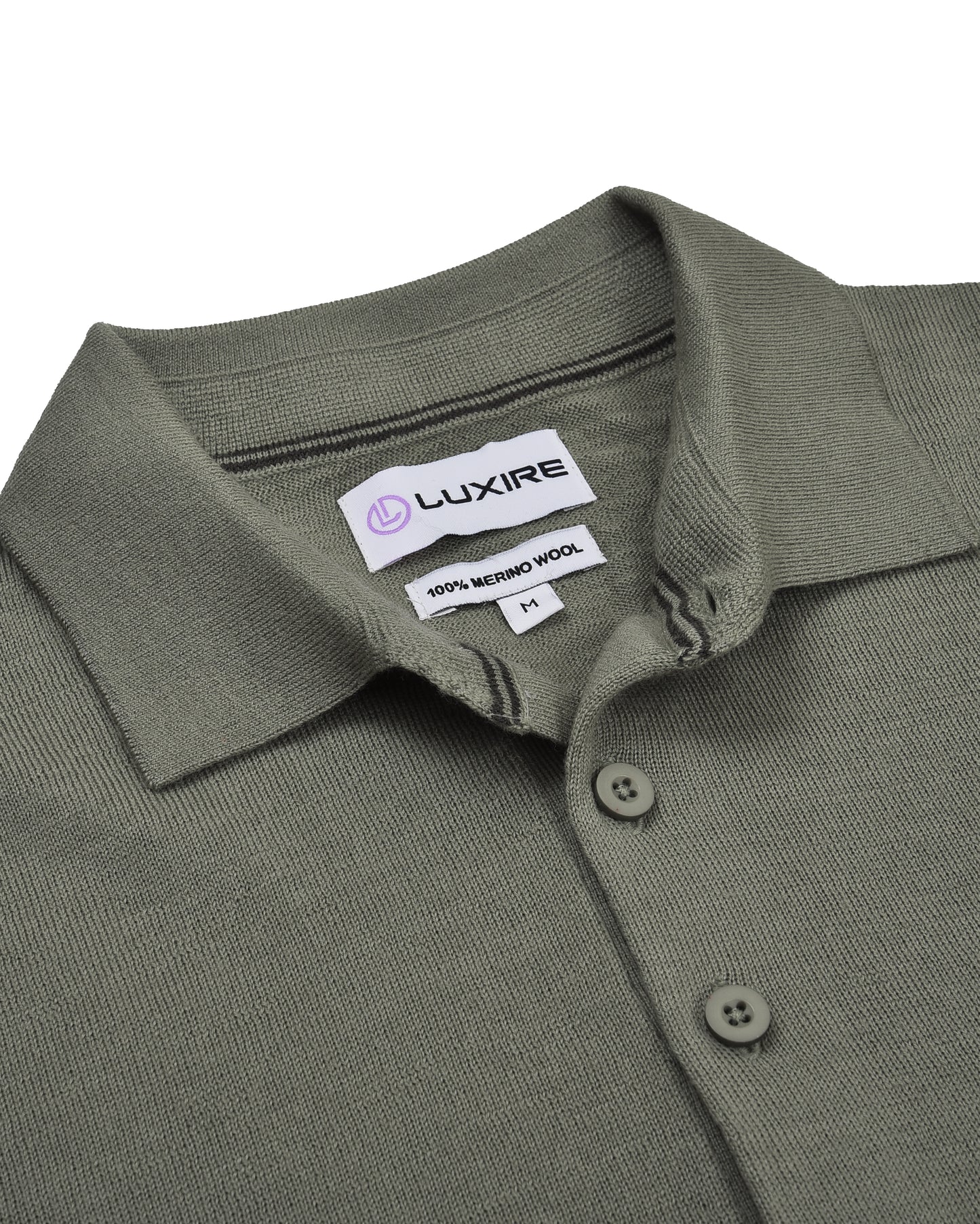 EZS Merino Wool Pale Olive  Long Sleeve Polo