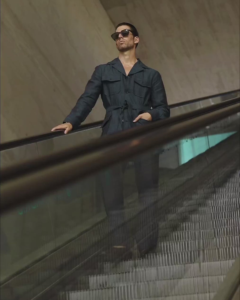 Safari Jacket in Linen Dark Indigo
