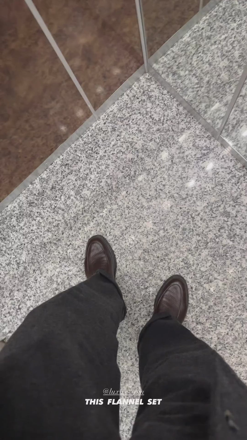 Charcoal Grey Wool Flannel High Rise Double Tab Pant