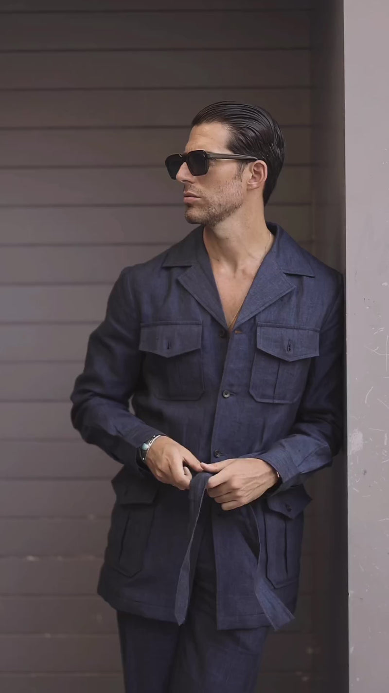 Safari Jacket in Linen Dark Indigo