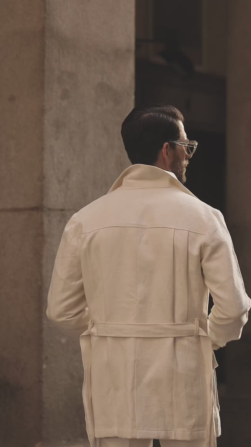 Safari Jacket in Linen Cotton Canvas Off White
