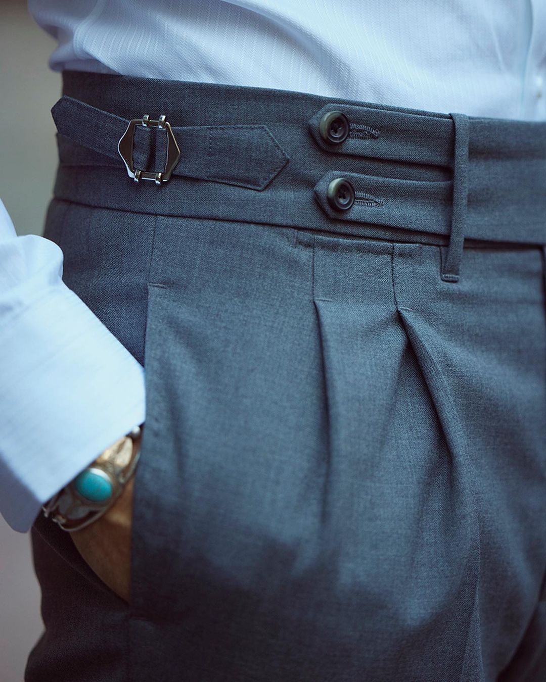 Dugdale New Fine Worsted - Grey High Rise Double Tab Pant - 3