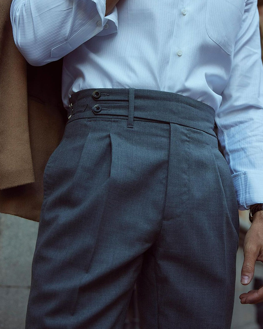 Dugdale New Fine Worsted - Grey High Rise Double Tab Pant - 1