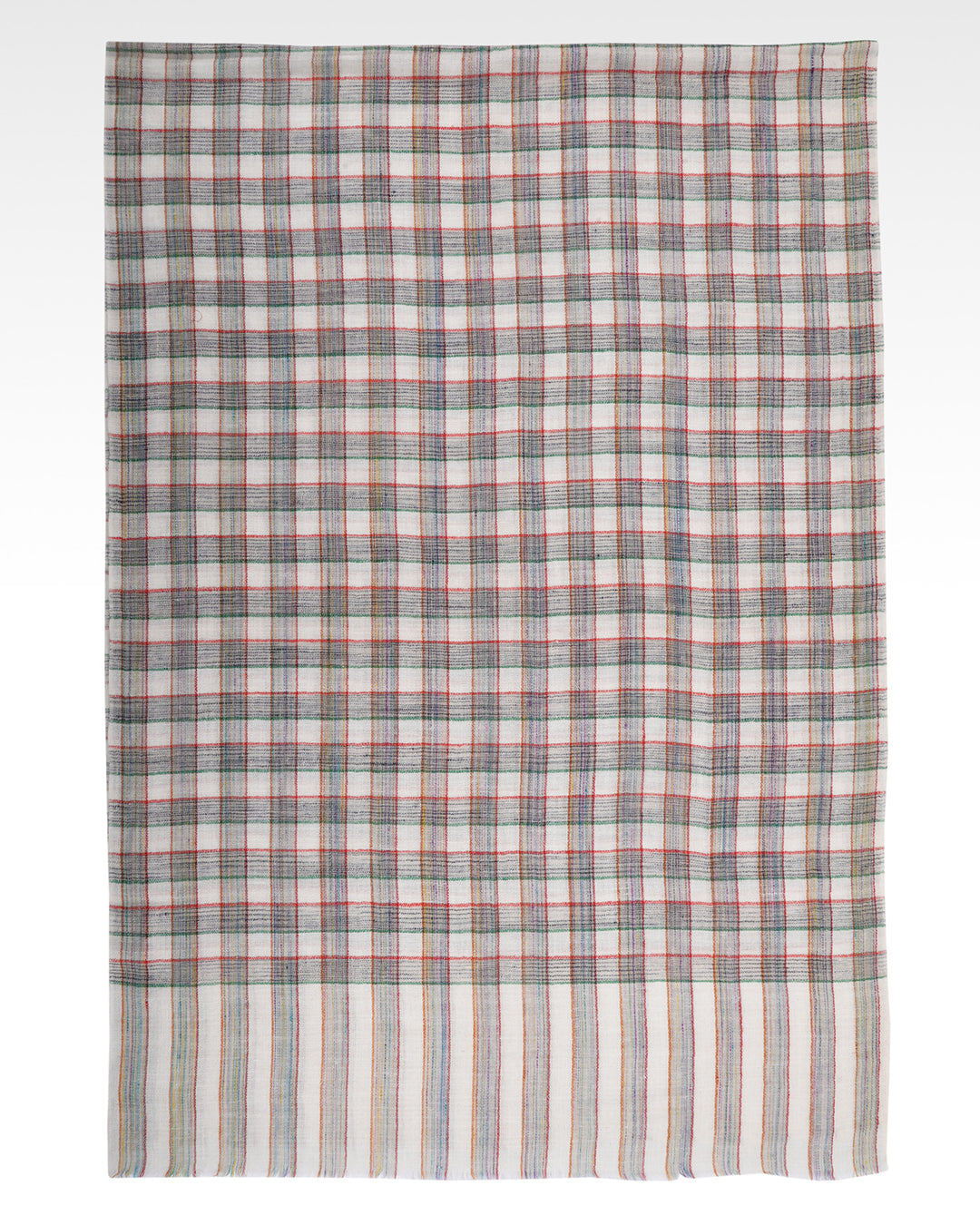 Pashmina Cashmere Wool Scarf Cream Red Green Checks - 2