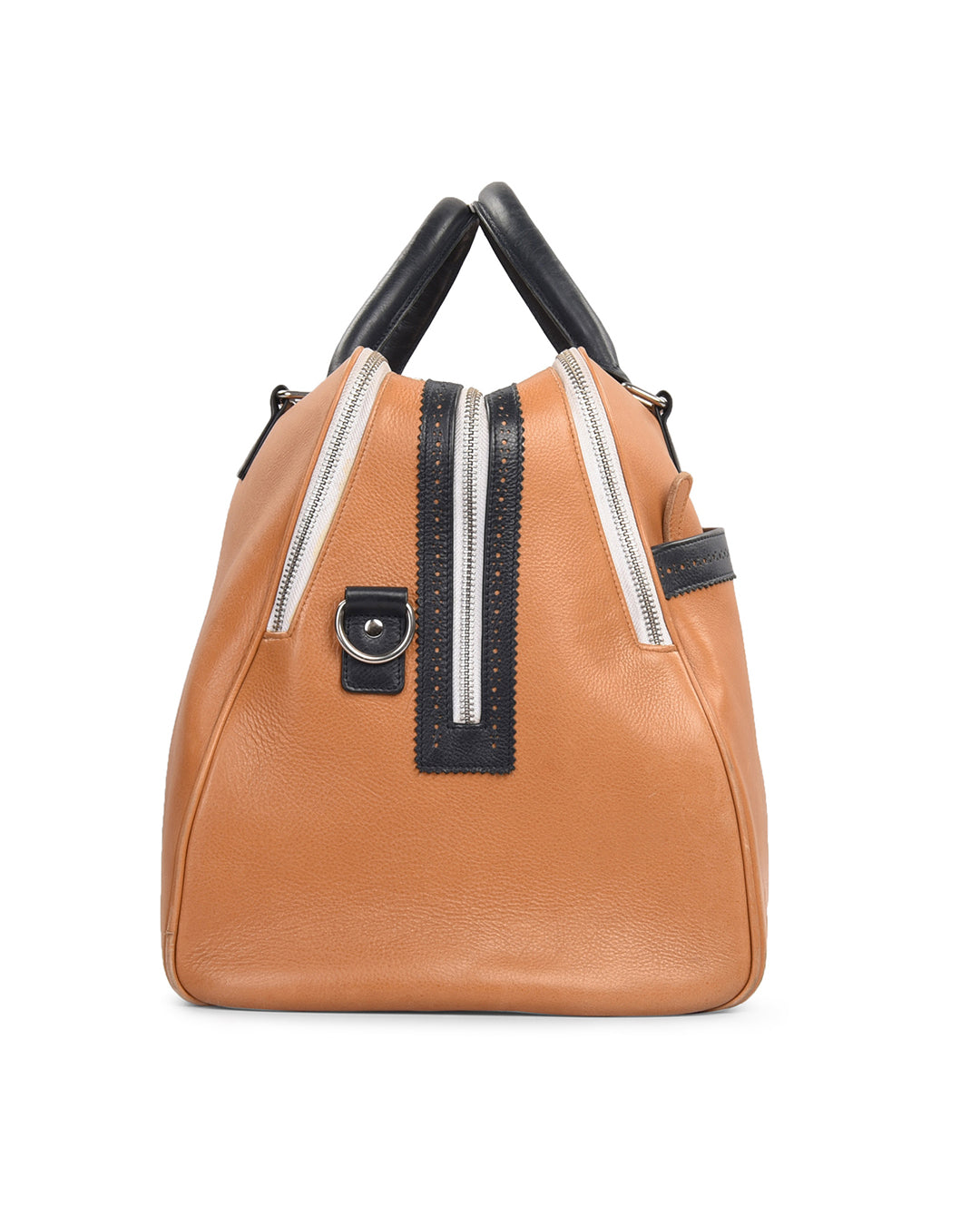 Large Travel Bag in Tan Calf Leather With Navy Trims - 3