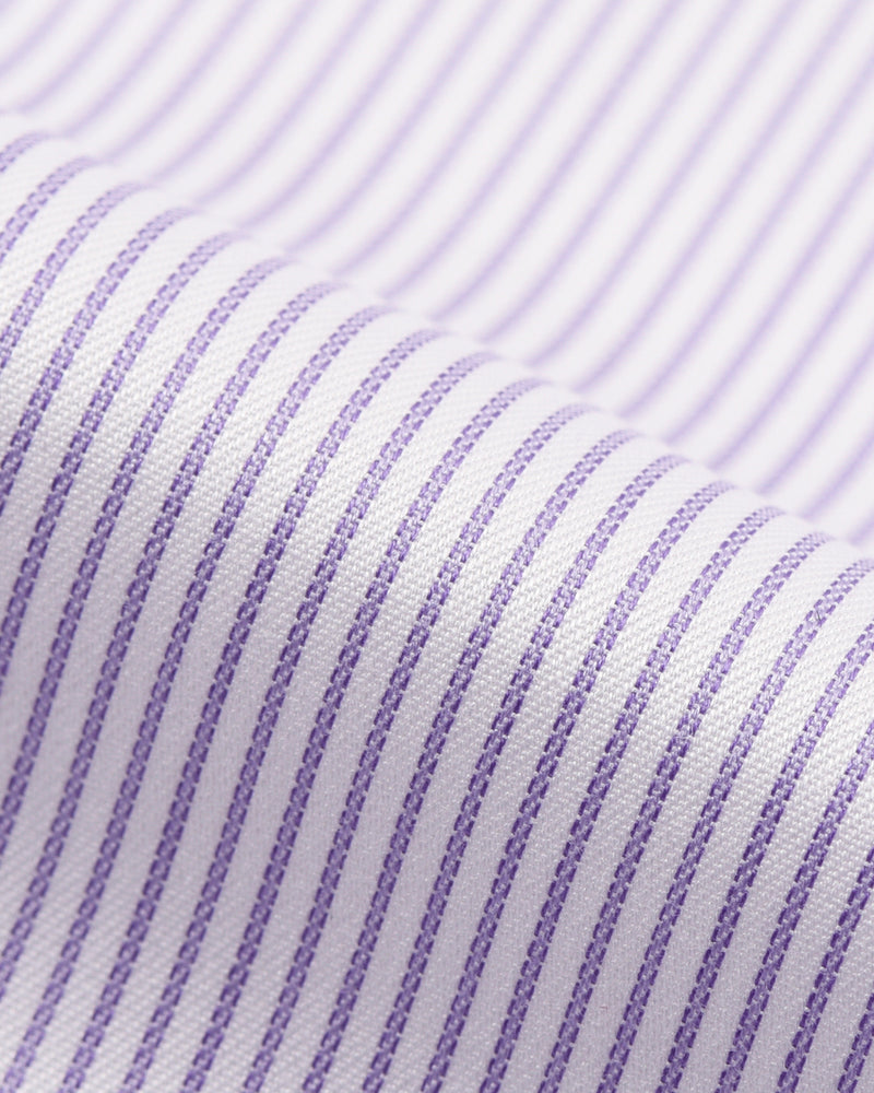 Purple Pin Stripes On White Shirt