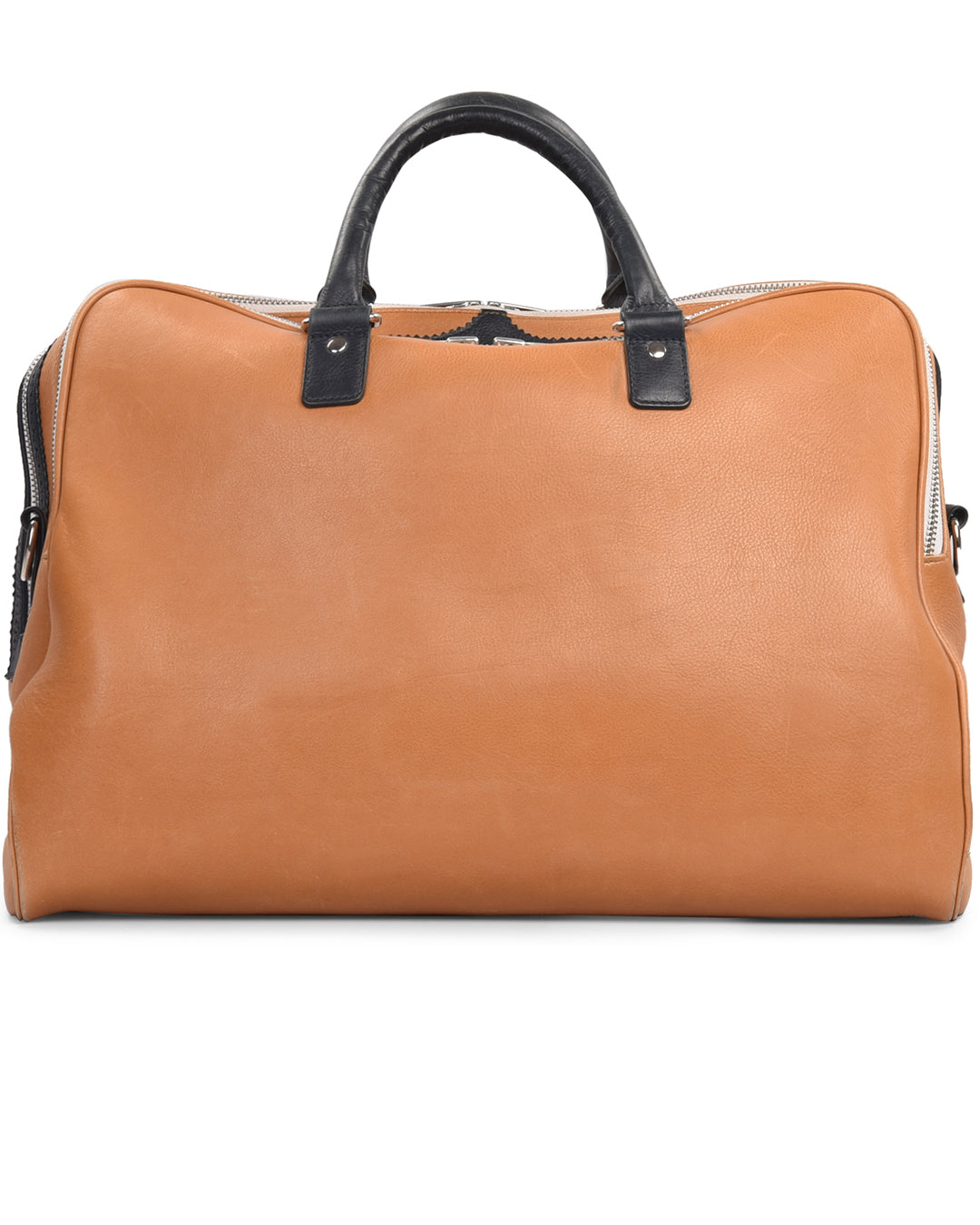 Large Travel Bag in Tan Calf Leather With Navy Trims - 4