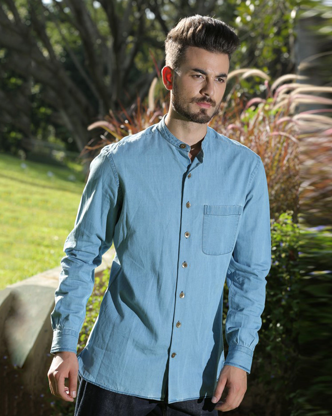 Washed Chambray Casual Shirt - 3