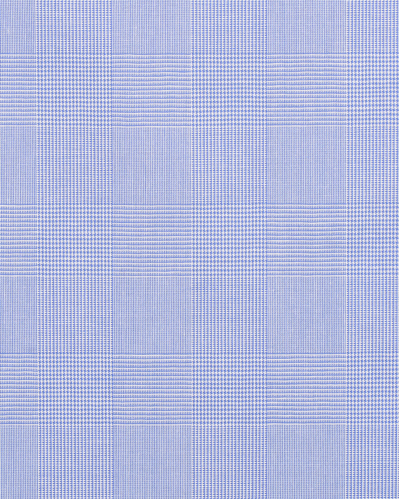 Glen Plaid Blue on White Shirt