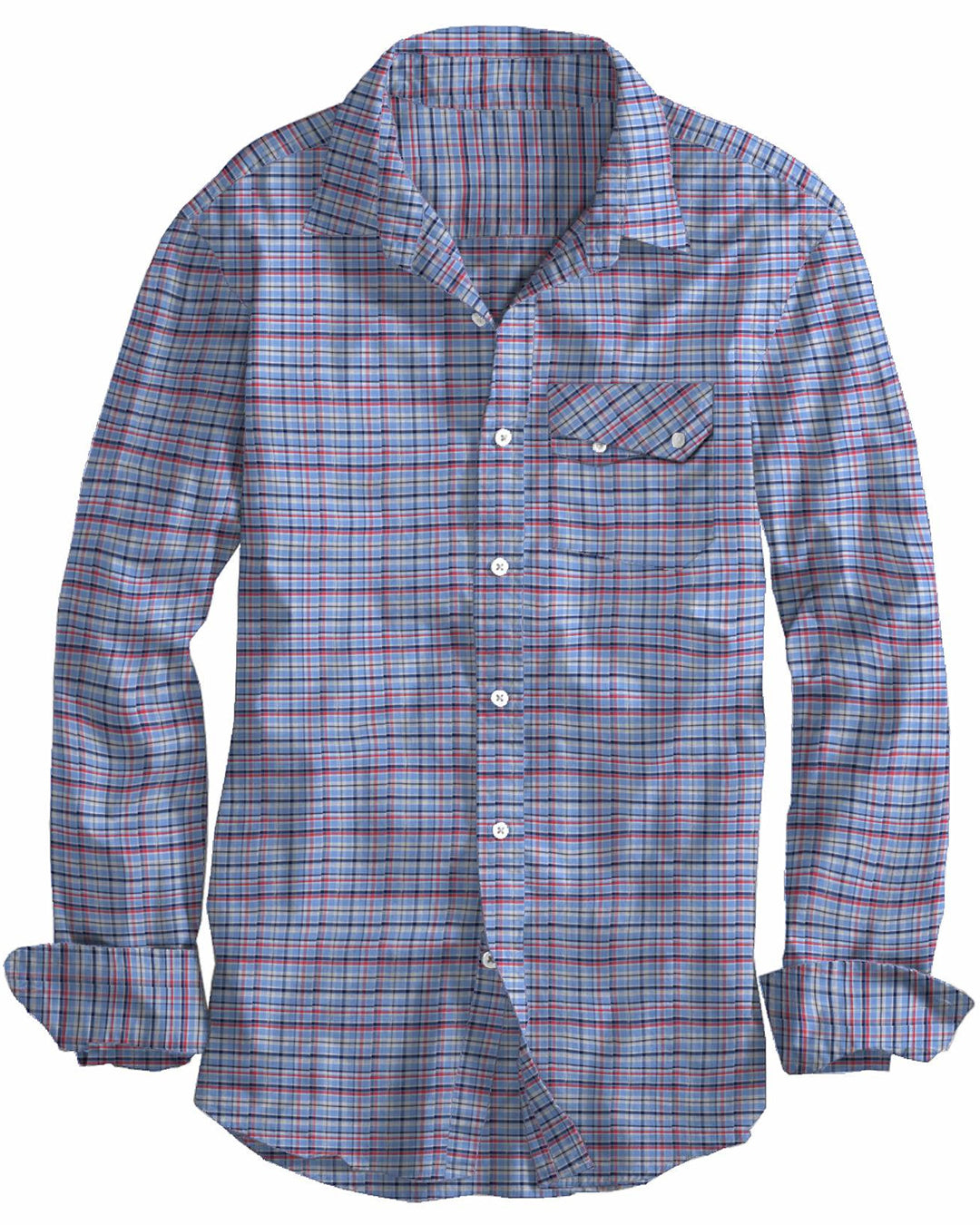 Red Blue Cream Plaid Checks Oxford - 1