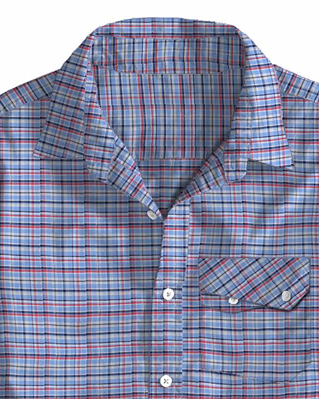 Red Blue Cream Plaid Checks Oxford - 2