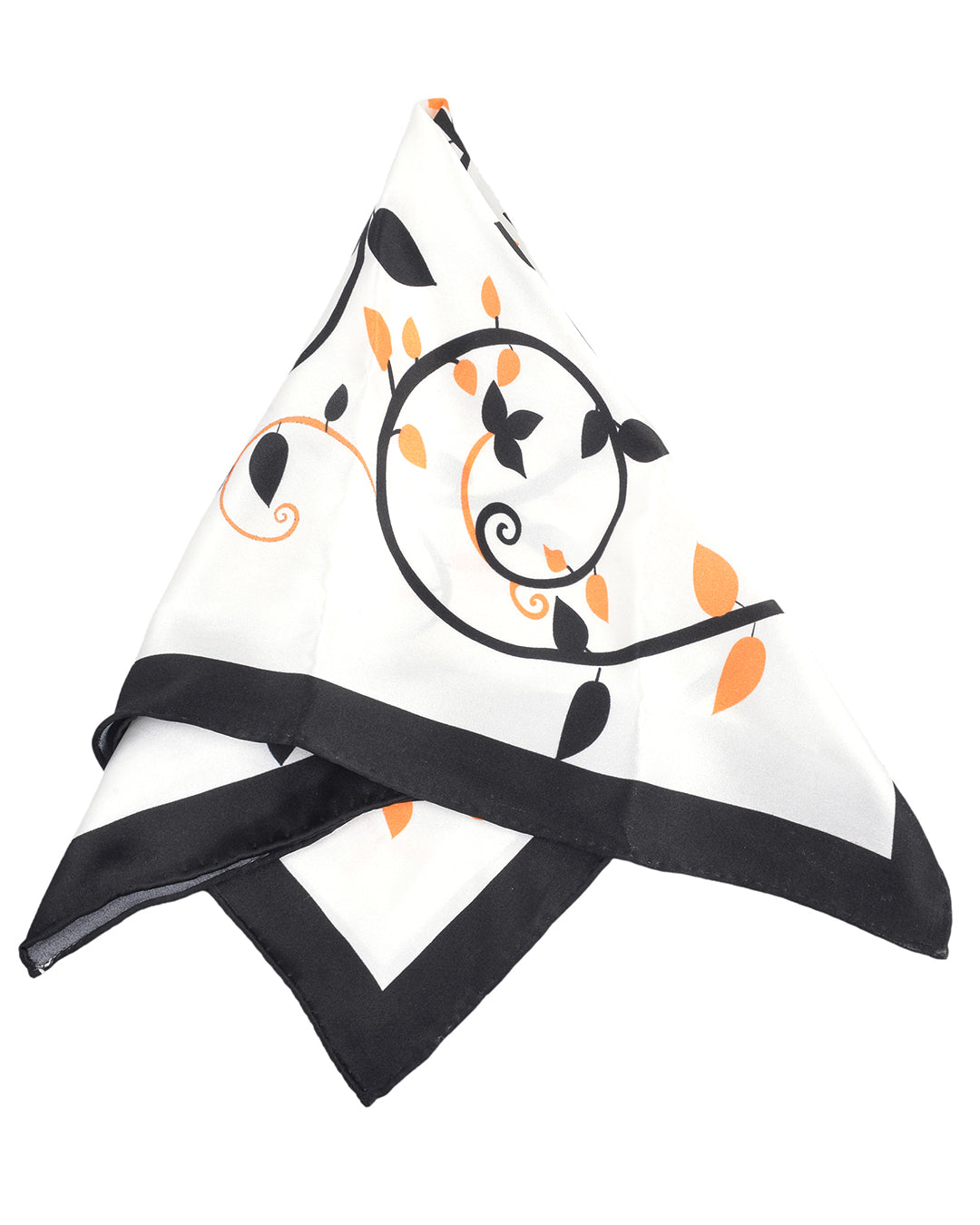 Pocket Square- Black Orange Floral On White - 3
