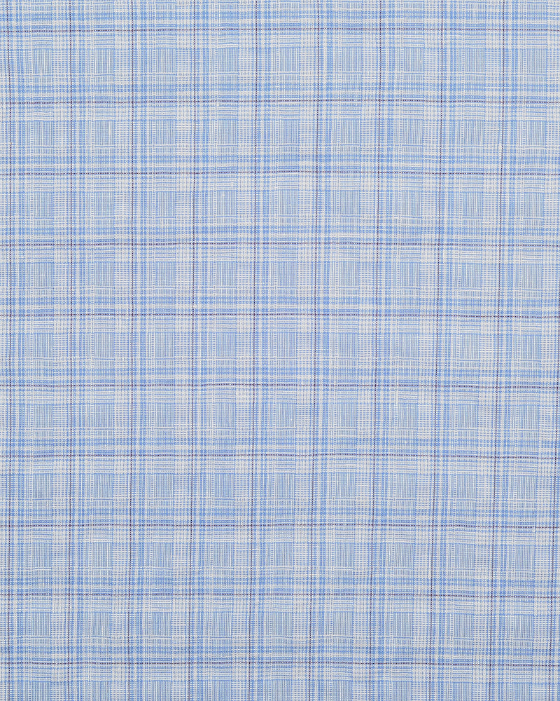 Zegna: Light Blue Tartan Checks Seersucker
