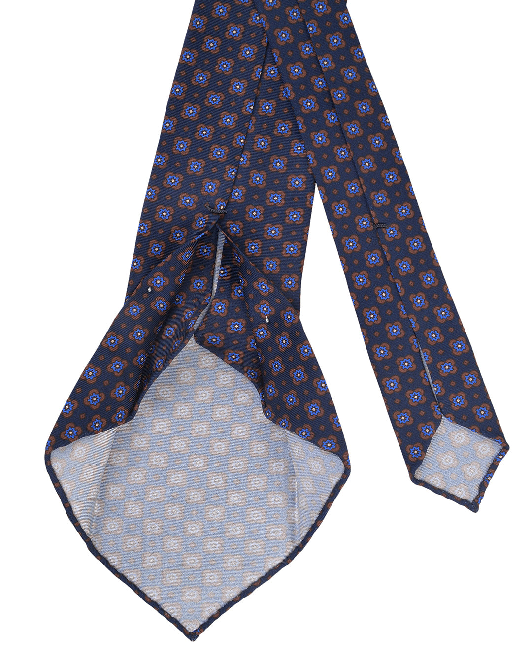 Brown And Blue Flowers On Navy Tie - 3