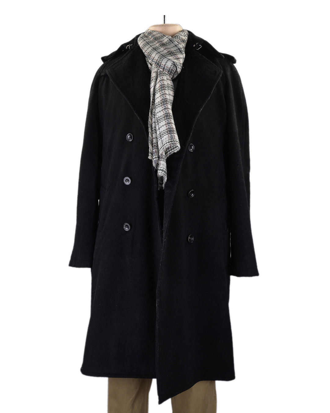 Cashmere Wool Scarf Green Navy Checks On Off White - 8
