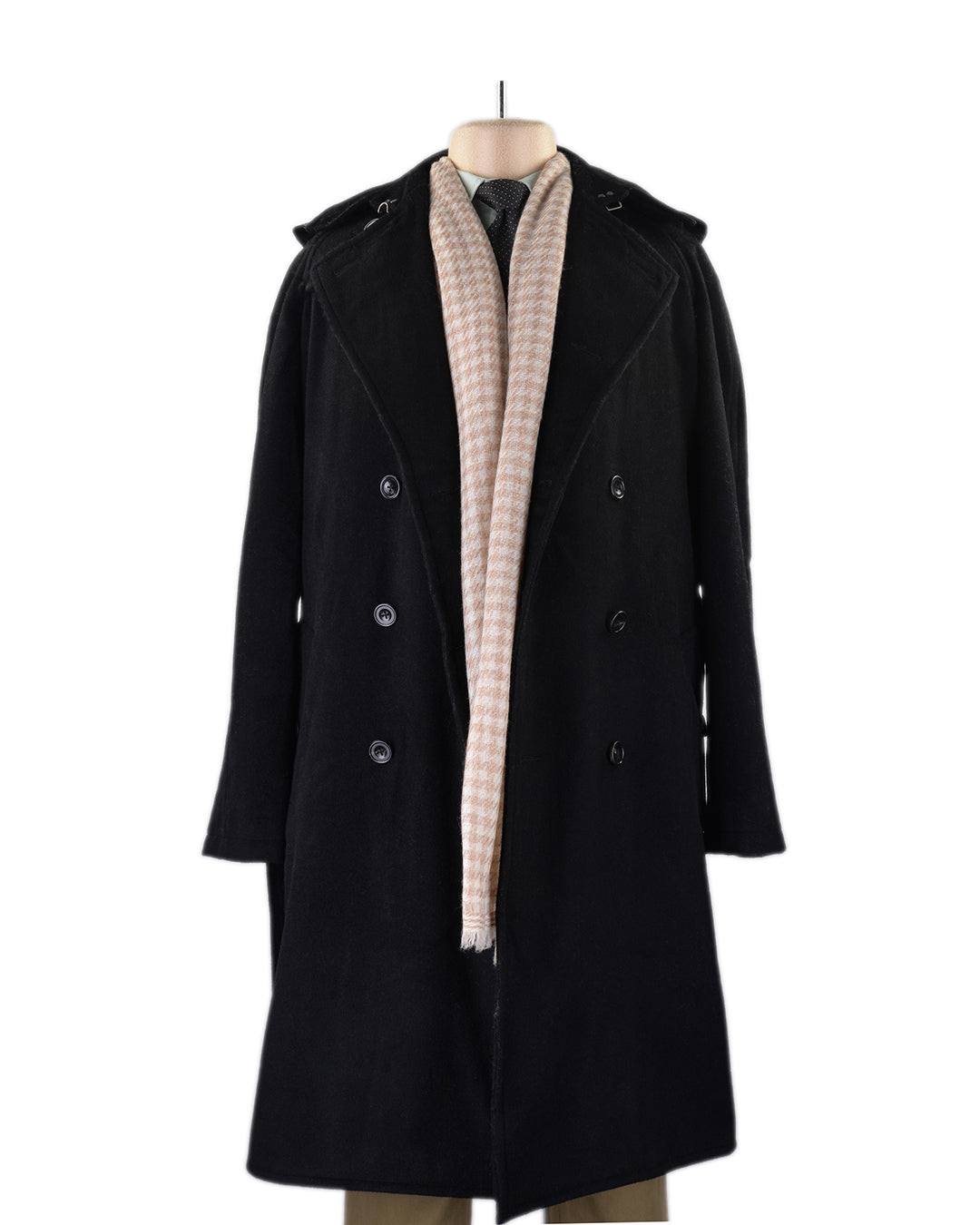 Cashmere Wool Scarf Tan Cream Checks Twill - 6