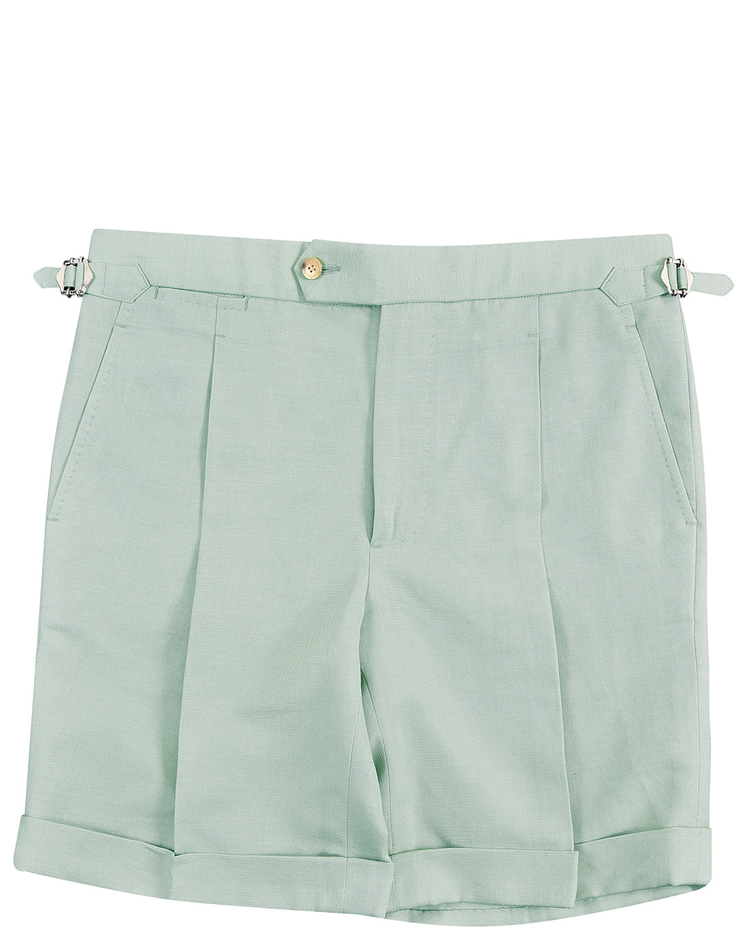 Pale Green Cotton Canvas Linen Shorts - 2