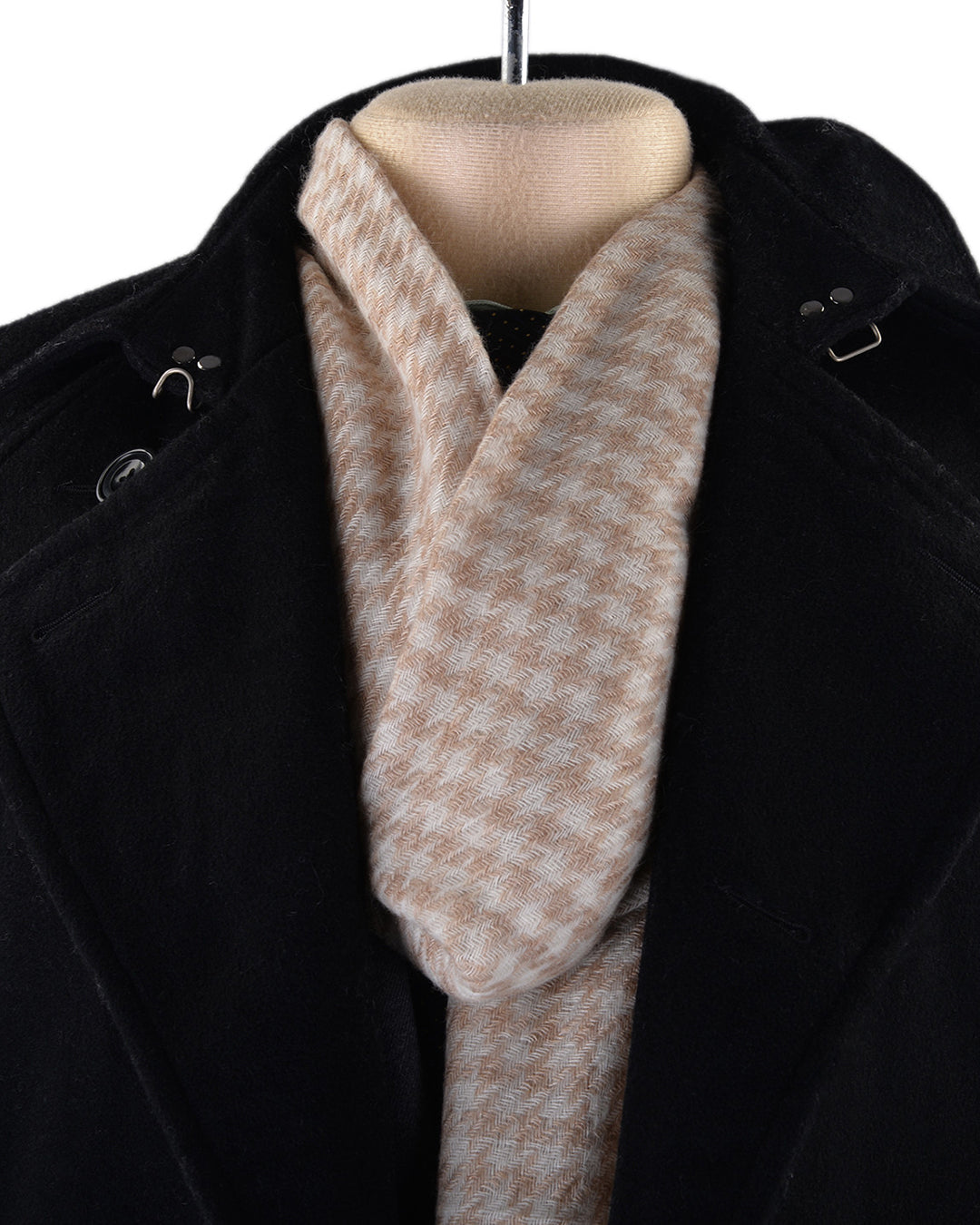 Cashmere Wool Scarf Tan Cream Checks Twill - 2