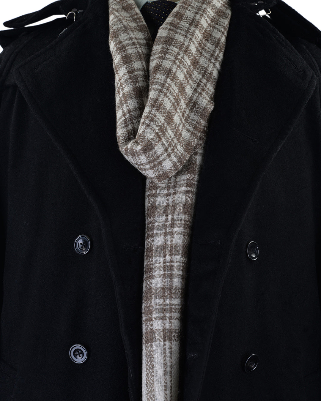 Cashmere Wool Scarf Brown Off-White Checks With Self Design - 4