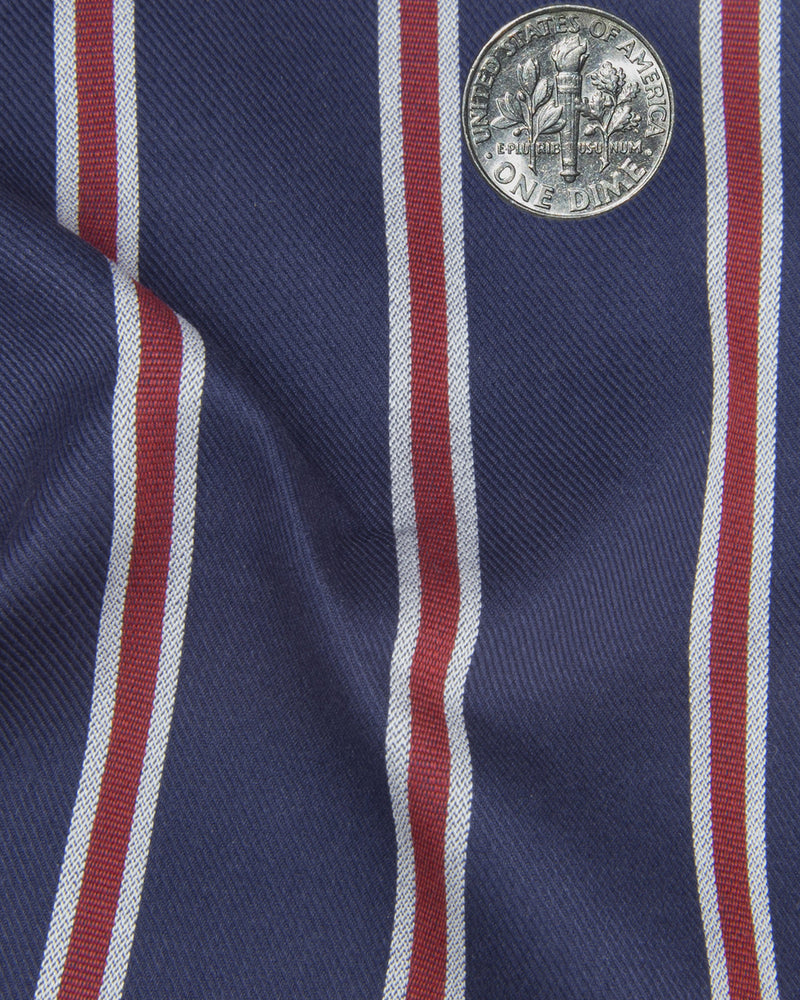 Navy Awning With Grey & Red Stripes