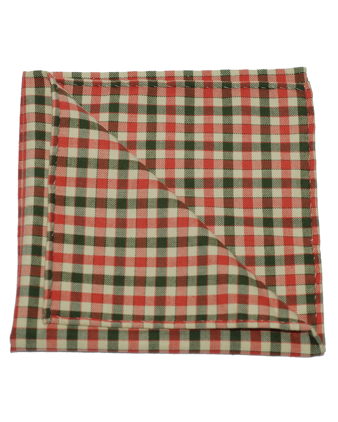 Pocket Square - Orange Green Ecru Gingham Flannel - 1