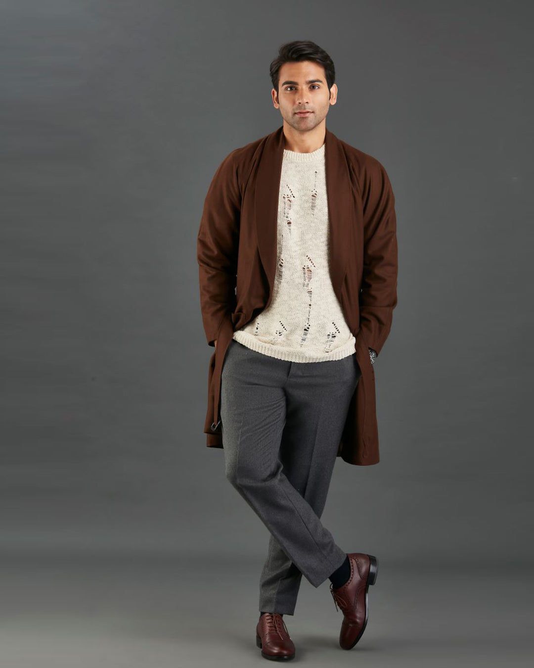 VBC Coffee Brown Flannel Over Coat - 2