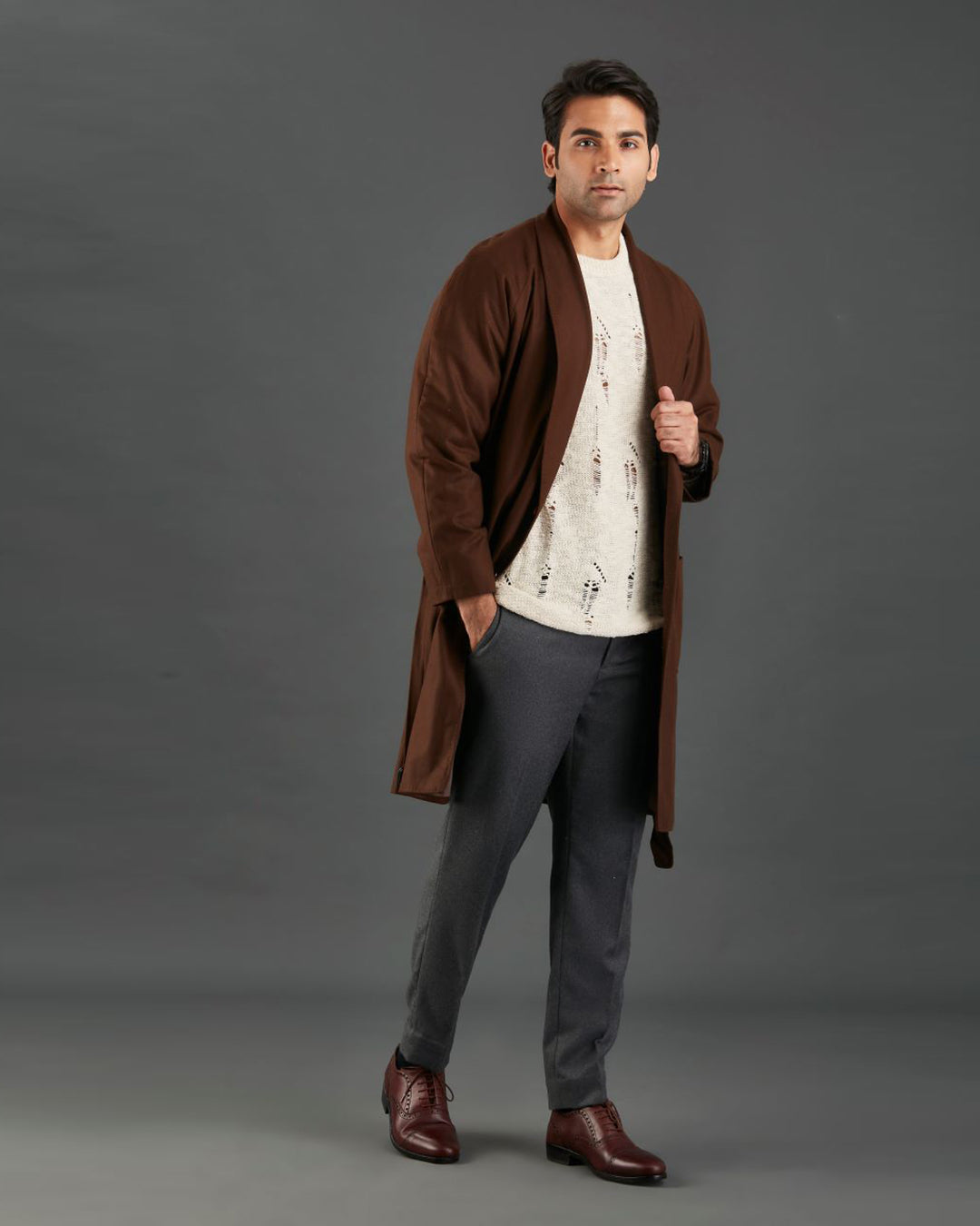 VBC Coffee Brown Flannel Over Coat - 4