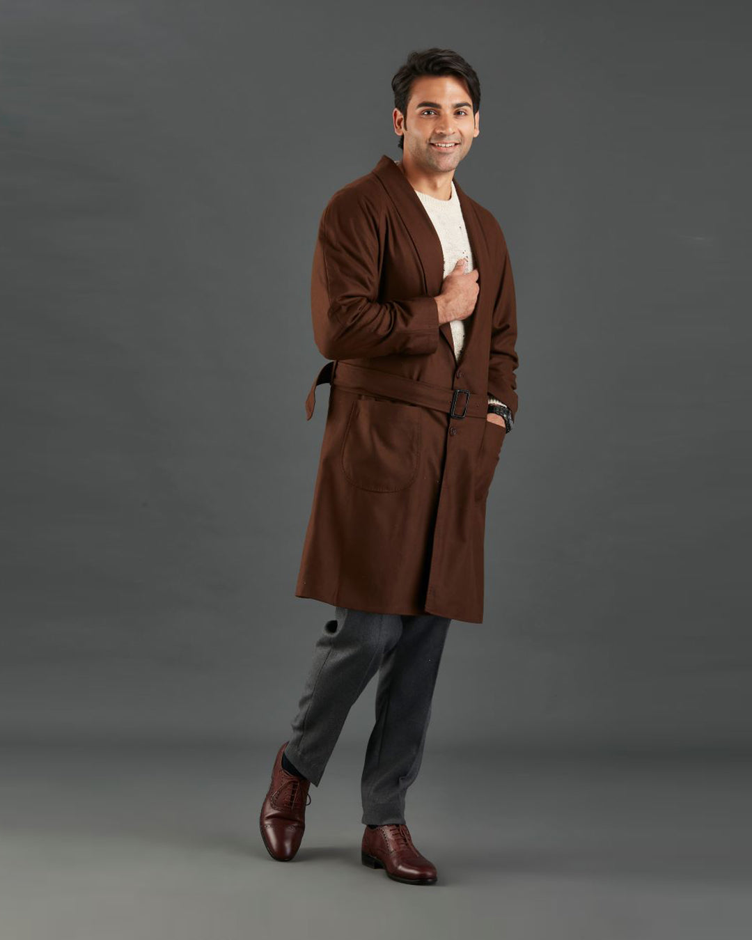 VBC Coffee Brown Flannel Over Coat - 5
