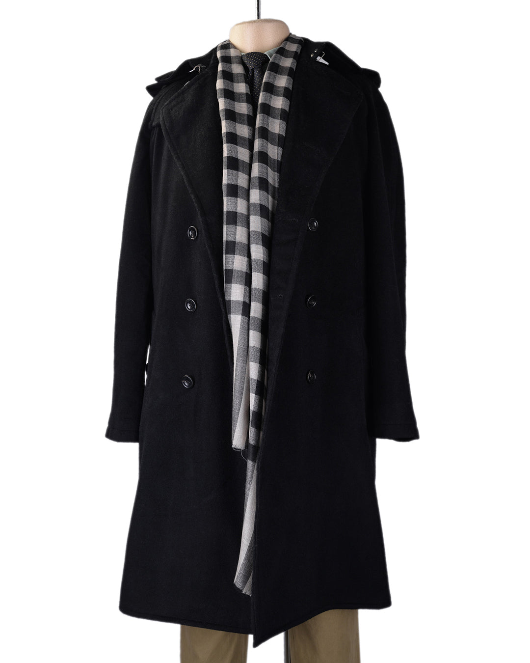 Pashmina Cashmere Wool Scarf Black Off-white Checks - 3