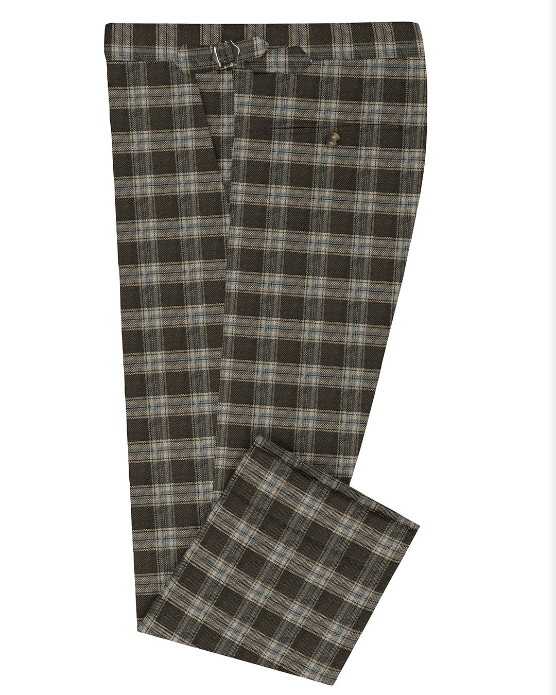 Loro Piana: Brown Off-white Twill Tartan Checks - 1