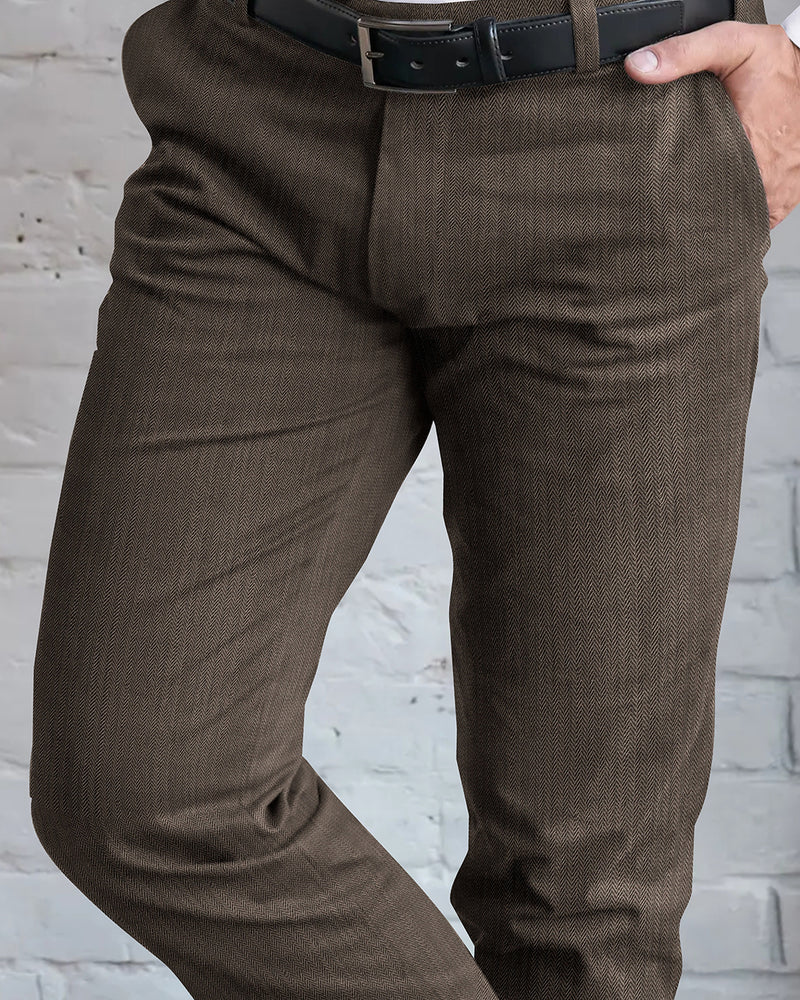 Performance Chino: Brown Herringbone