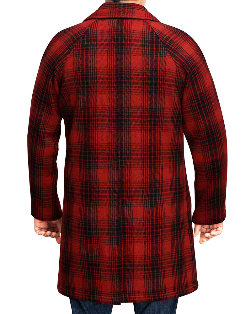 Red Black Plaid Wool Coat
