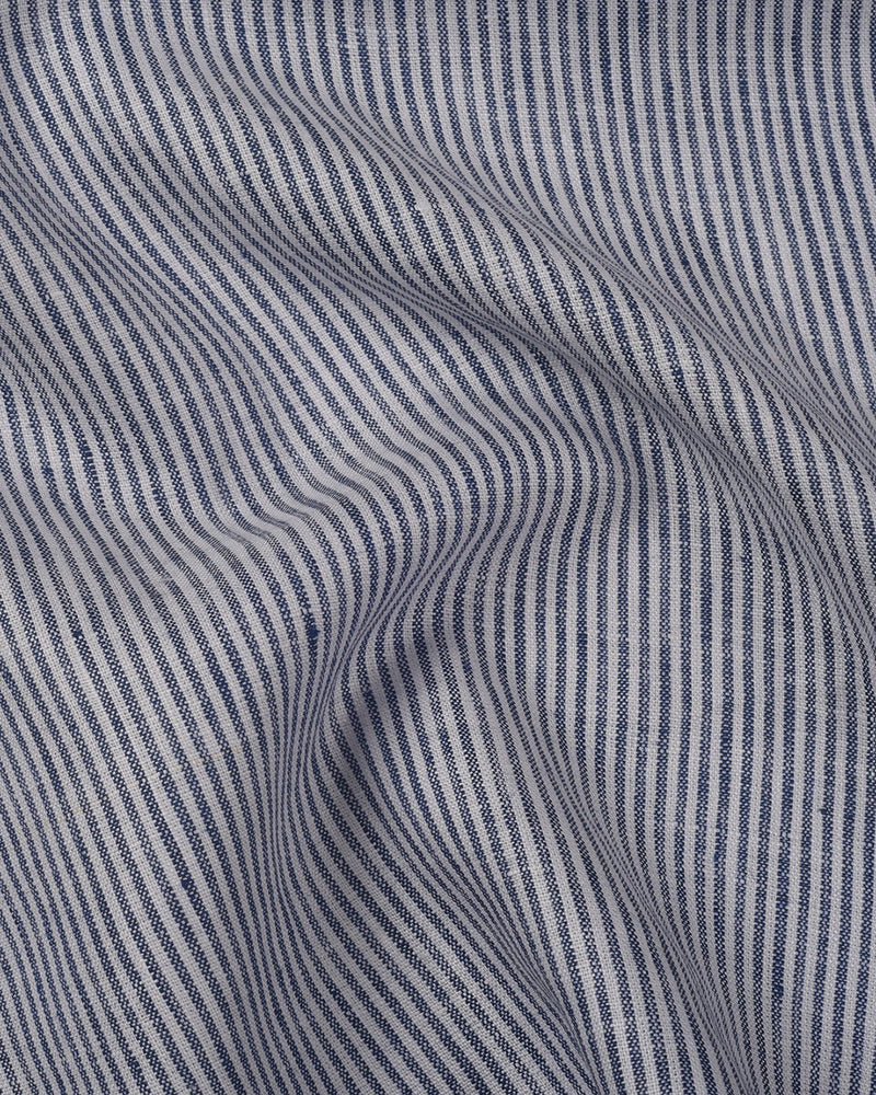 Pullover Shirt Blue White Stripes  Linen